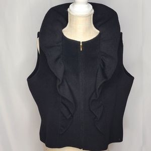 ST JOHN Black Ruffled Collar‎ Vest Size 12
